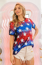 BiBi Red & Navy American Theme Star Pattern Sequin Top