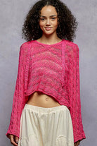 POL Hot Pink Cropped Hooded Knit Top with Full Sleeves HOT PINK