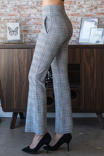 Heimish Gray Plaid Flare Pants with Wide Waist Band