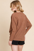 BOMBOM Drop Shoulder Long Sleeve Knit Top Shirts & Tops