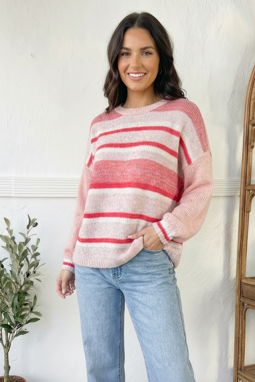 Haptics Multicolor Pink Stripe Oversized Sweater