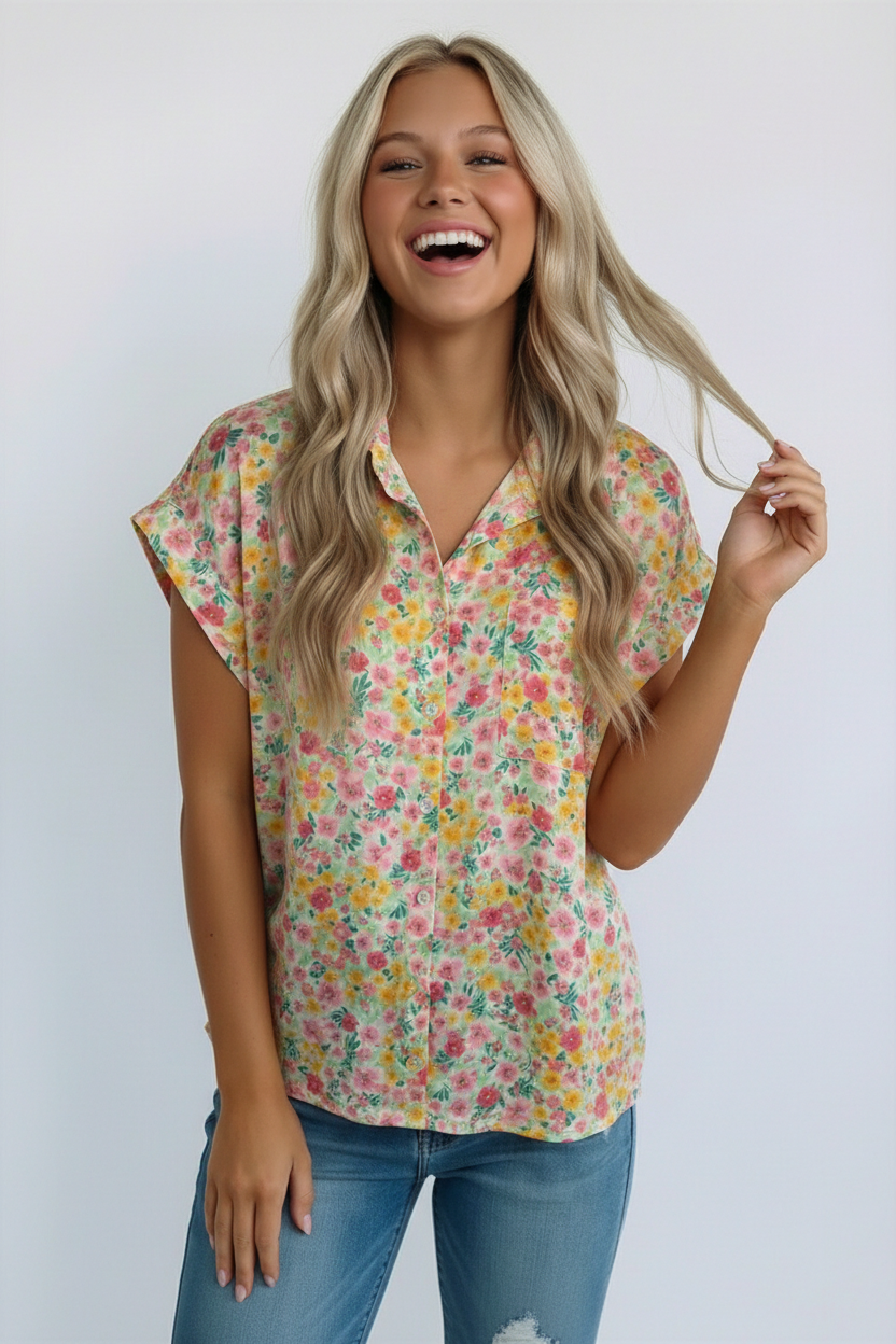 Emily Wonder Sunny Garden Button Down Blouse