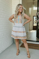 Savanna Jane Embroidered Stripe Tiered Mini Dress