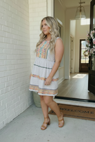 Savanna Jane Embroidered Stripe Tiered Mini Dress