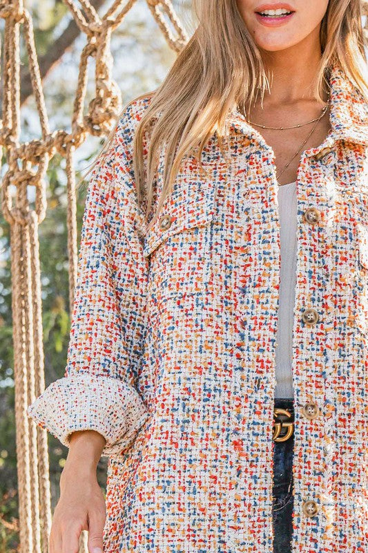 And The Why Multicolor Twill Long Sleeve Button-Down Shacket