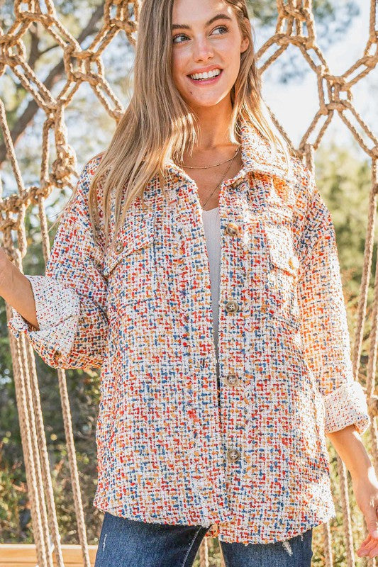And The Why Multicolor Twill Long Sleeve Button-Down Shacket 3X