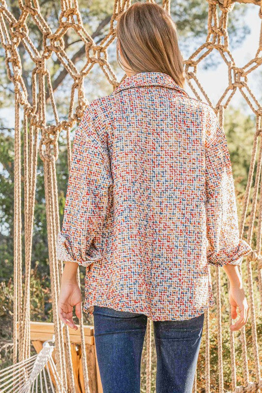 And The Why Multicolor Twill Long Sleeve Button-Down Shacket