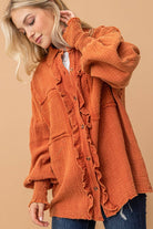 And The Why Everyday Persimmon Cotton Smocked Ruffle Detail Shacket
