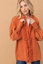 And The Why Everyday Persimmon Cotton Smocked Ruffle Detail Shacket