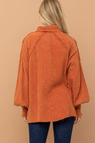 And The Why Everyday Persimmon Cotton Smocked Ruffle Detail Shacket