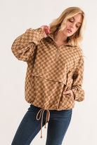 And The Why Plus Size Mocha Checker Zip Jacket 3X