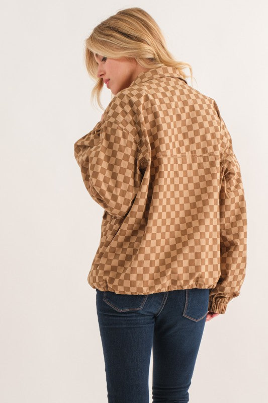 And The Why Plus Size Mocha Checker Zip Jacket