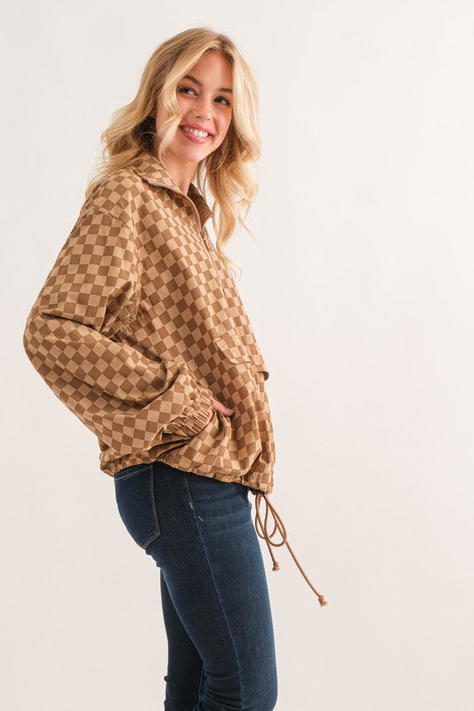 And The Why Plus Size Mocha Checker Zip Jacket
