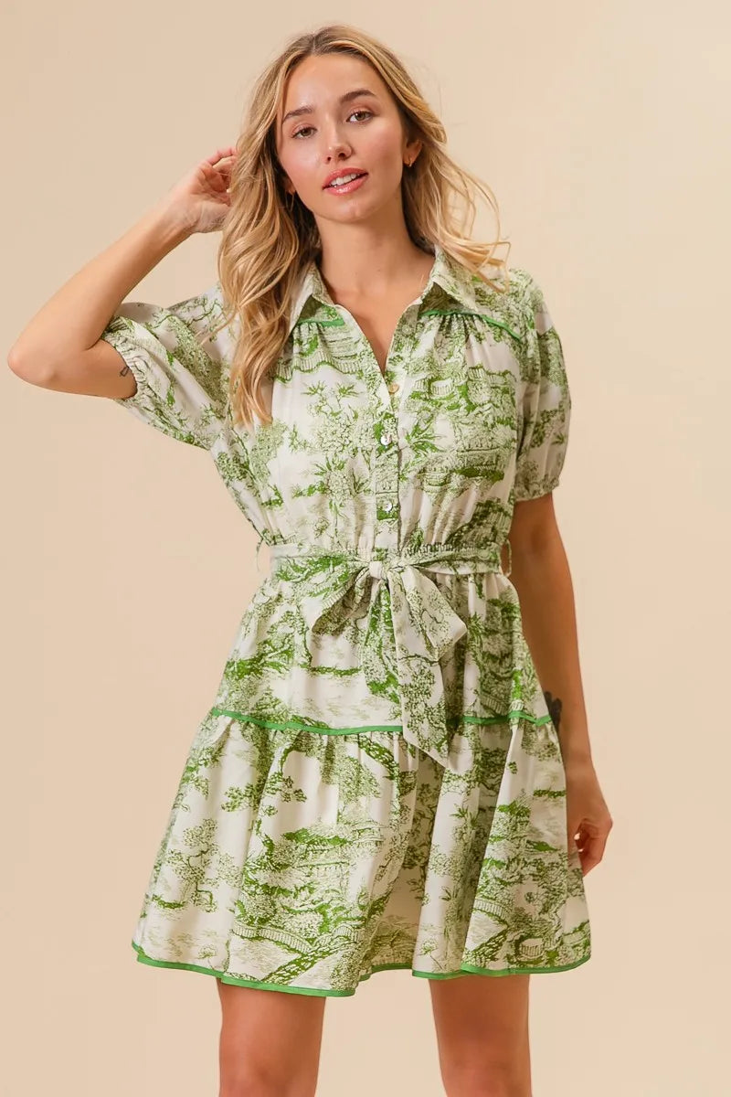 BiBi Avocado Woven Printed Tiered Dress