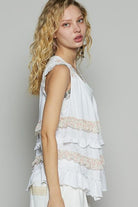 POL White Ruffled Open Front Sleeveless Cardigan