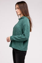 Zenana Hooded Brushed Melange Hacci Sweater ZENANA