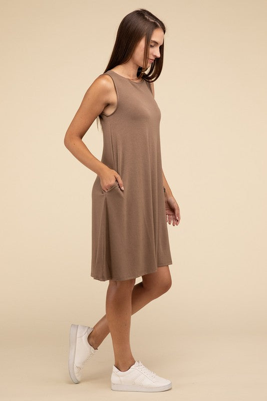 Zenana Sleeveless Flared Dress with Side Pockets in 3 Colors ZENANA