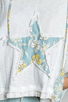 POL Off White Floral Star Patch Hooded Blouse with Lace Contrast Detail