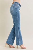 Judy Blue Medium Washed Mid Rise Wash Destroy Hem Bootcut Jeans