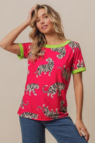 BiBi Big Tiger Print Jersey Contrast Ringer Top