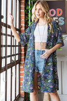 Heimish Navy Half Sleeve Floral Open Cardigan