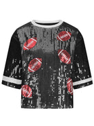 Preorder (3 Colors) Game Day Sequins All Over Football Round Neck Short Sleeve Top Trendsi