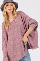 SAGE + FIG Round Neck Batwing Sleeve Oversize Top in Mulberry Mulberry Shirts & Tops