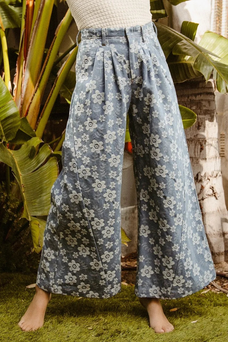 BiBi Denim Floral Textured Wide Leg Jeans