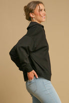 Umgee Johnny Collar Dropped Shoulder Sweatshirt in Black Shirts & Tops