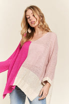 ADORA Hot Pink Side Slit Color Block Long Sleeve Sweater Hot Pink