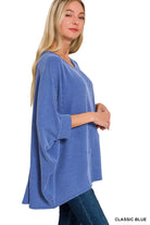Zenana Classic Blue Raised Rib Bat Sleeve Top