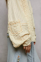 POL Natural V-Neck Long Sleeve Top with Stitch Detail