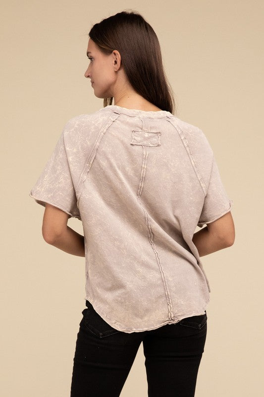 Zenana Back Patch Crinkle Washed Raglan Sleeve T-Shirt in 3 Colors! Shirts