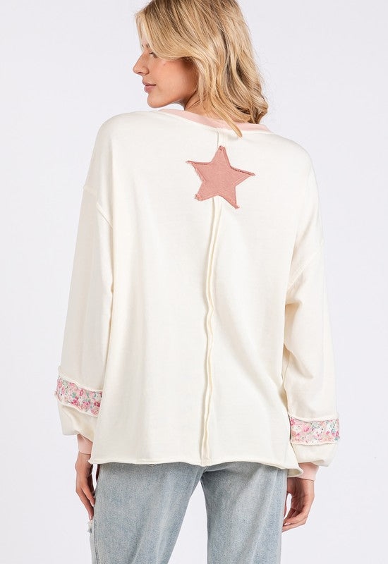 SAGE + FIG Peace & Star Patch Contrast Round Neck Sweatshirt Shirts & Tops