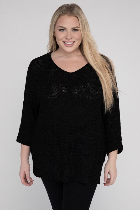 eesome Plus Size Crew Neck Knit Sweater eesome