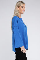 ZENANA Ribbed Brushed Melange Hacci Henley Sweater ZENANA