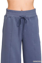 Zenana Blue Indigo Scuba Collared Pullover and Pants Set