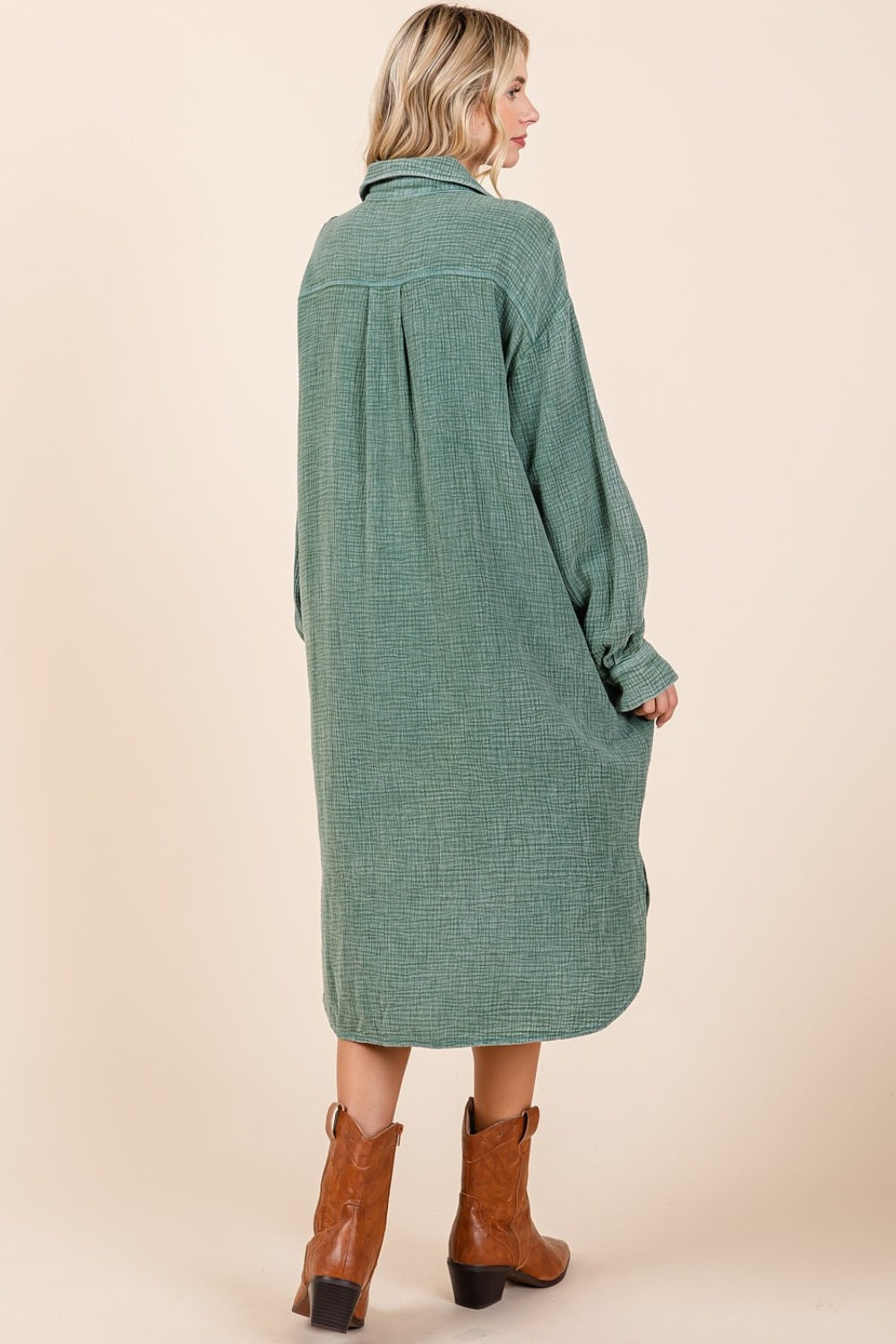 Mittoshop Mineral Wash Cotton Gauze Midi Shirt Dress Trendsi