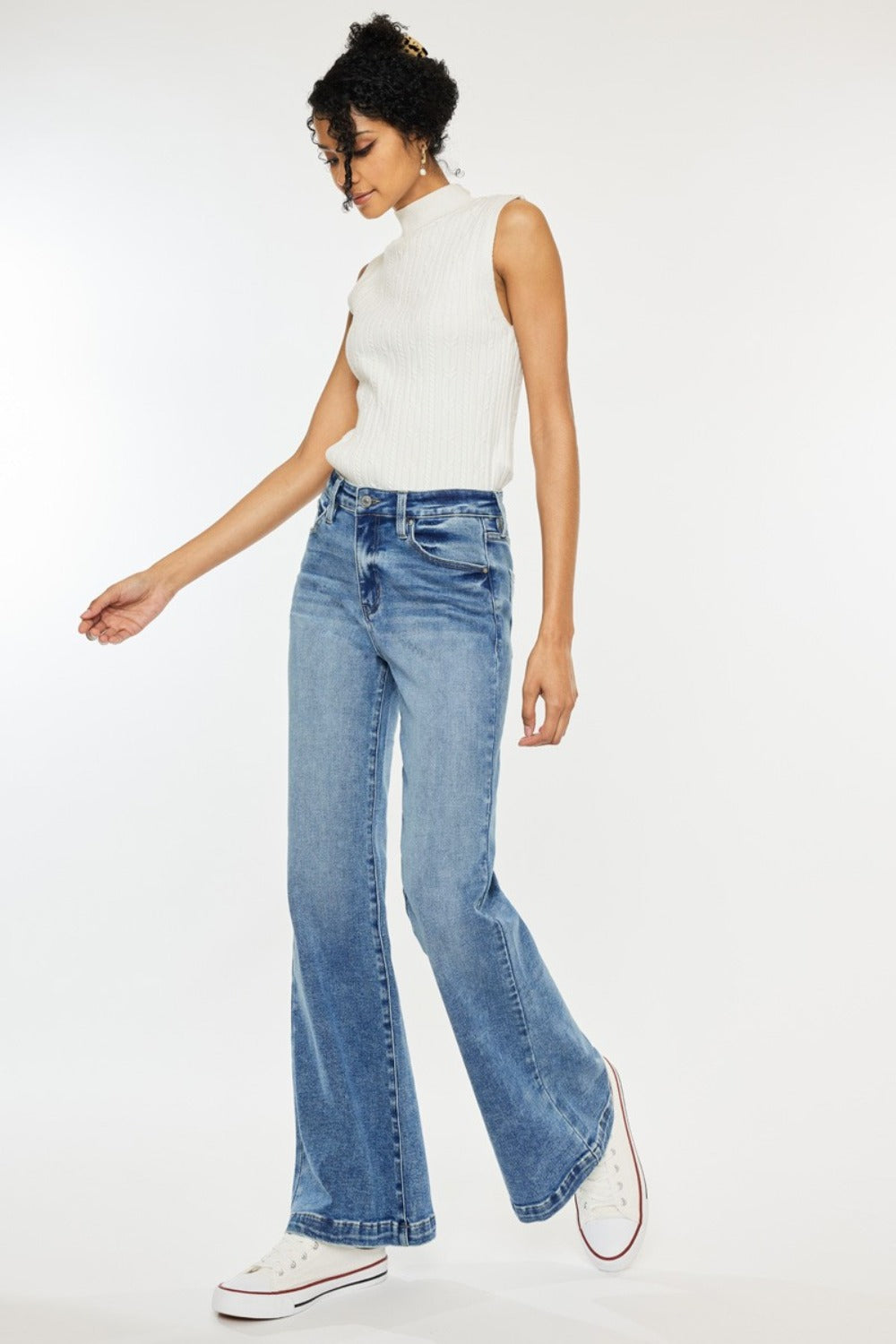 Kancan Medium Washed High Rise 5 Pocket Wide Leg Jeans Trendsi