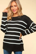 Haptics Black Striped Contrast Side Slit Sweater Black