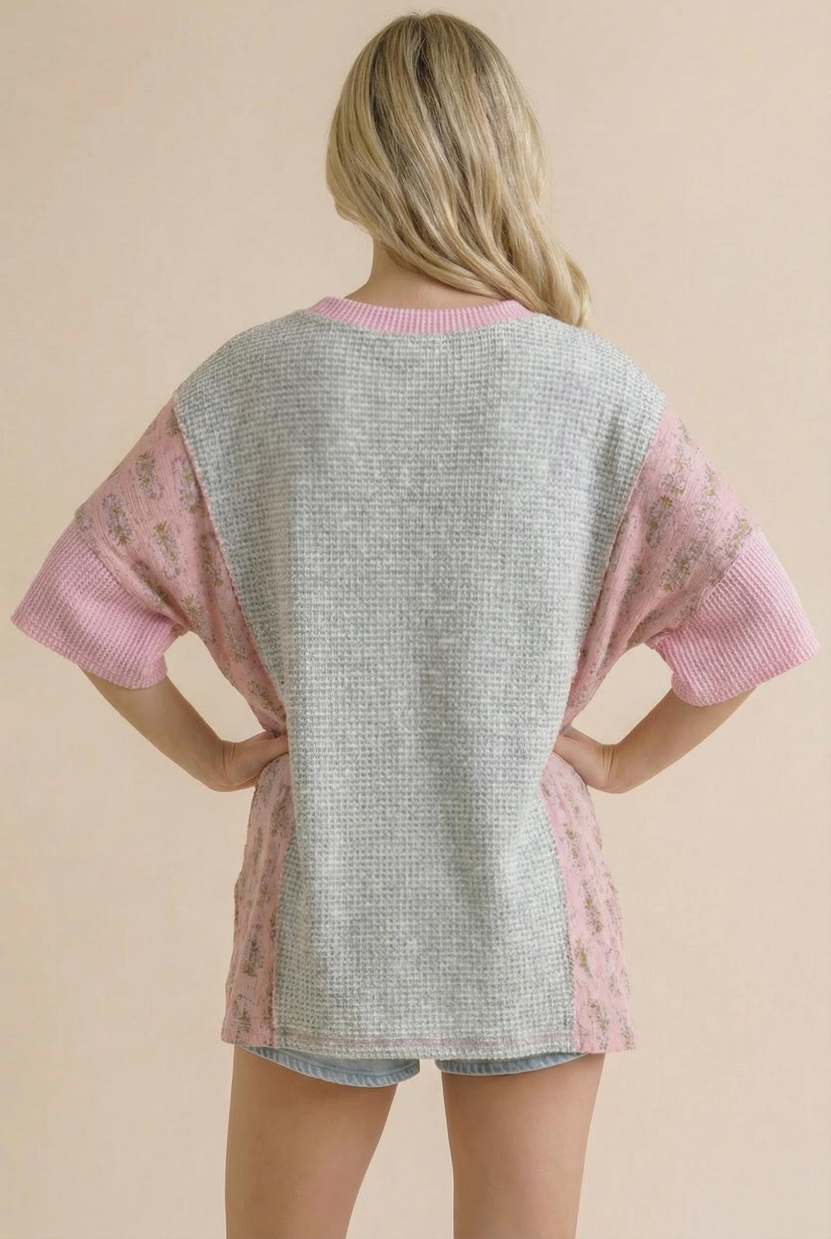 Haptics Cozy Color Block Waffle Knit Top