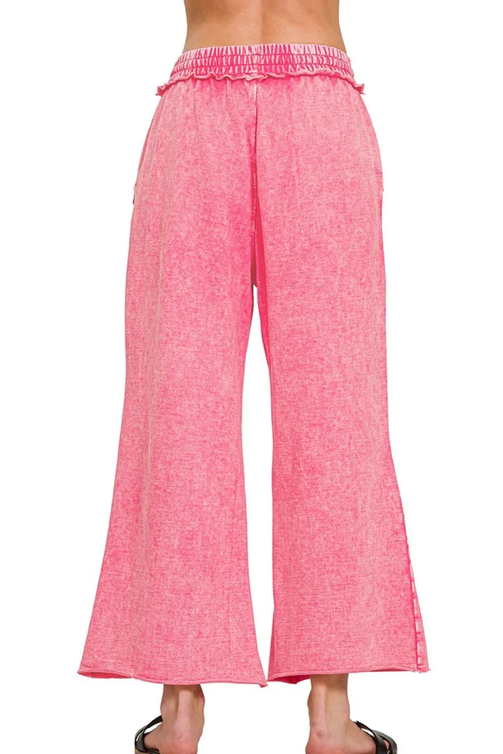Zenana Fuchsia Washed French Terry Palazzo With Pockets