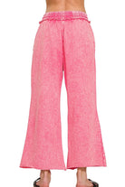 Zenana Fuchsia Washed French Terry Palazzo With Pockets