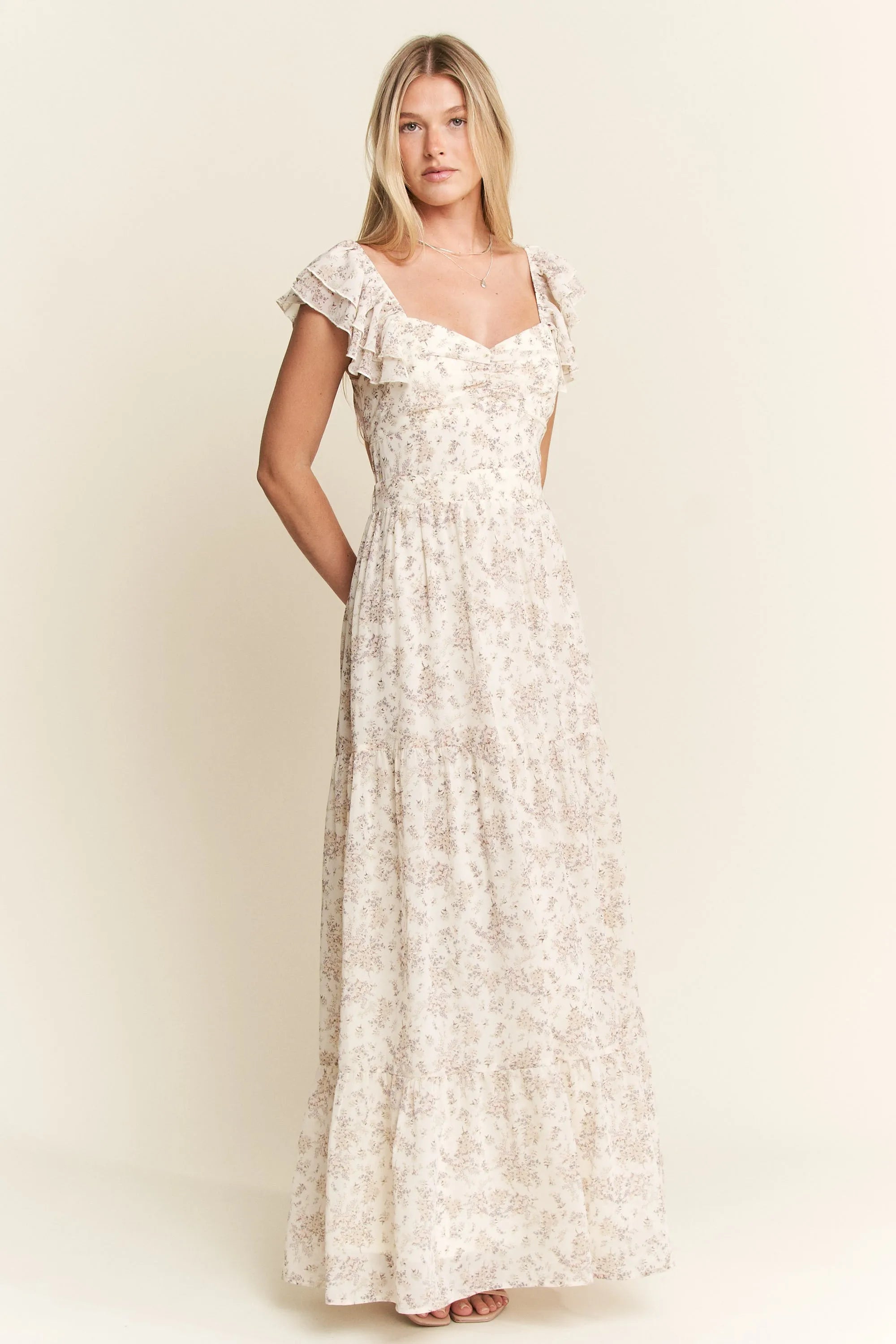 Jade By Jane Ruffle Sleeve Tiered Maxi Dress