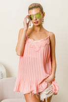 BiBi Blush Front Lace Detailed Pleated Chiffon Cami Trendsi