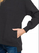 Zenana Black Fleece Hi-low Boyfriend Sweatshirts with Pockets