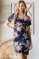 Heimish Navy Ruched Floral Asymmetrical Mini Dress