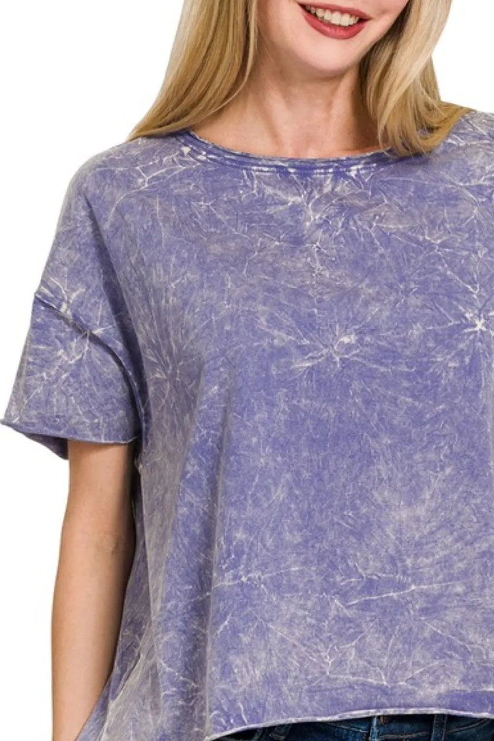 Zenana Marlin Washed Crew Neck Short Sleeve Crop Box Tee