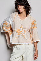 POL Wheat Beige Floral Star Patch Hooded Blouse with Lace Contrast Detail WHEAT BEIGE