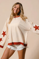 BiBi Oatmeal French Terry Top With Patch Detail Sweatshirt OATMEAL